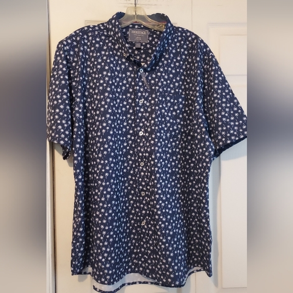 Heritage Report Collection Stretch Mens Shirt Navy Palm Tree XXL Hawaiian Cruise - Picture 1 of 12